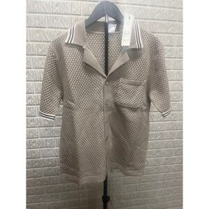 Free Assembly Mens Mesh Stitch Polo Sweater Spice Latte Multi Button Up XS NEW